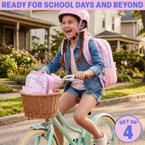 Get Trend Hello Kitty Girls Backpack, Lunch Bag, Pencil Case, Water Bottle | Sanrio 4 Pc Set, 18in Bookbag, Insulated Lunch Bag, Pencil Pouch & 16.9 fl oz BPA-Free Water Bottle, School, Gifts for Girls - color: Pink Hello Kitty