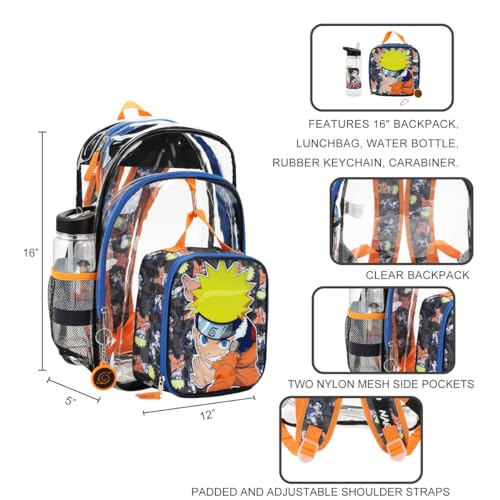 Bioworld Naruto 5-Piece Backpack & Lunchbox Set With Water Bottle - color: 5-pc Naruto Clear, size: 16 Inches