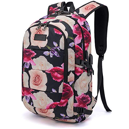 Tzowla Business Laptop Backpack Water Resistant Anti-Theft with USB Charging Port and Lock 15.6 Inch Computer Backpacks for Men, Women, Casual Hiking Travel Daypack (Flower) - color: Flower, size: Standard 15.6inch