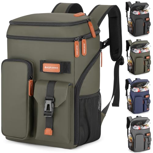 BAGPARKK Insulated Cooler Backpack,33/45 Cans Multifunctional Double Deck Leakproof Cooler Bag with Sternum Strap,Large Capacity Lightweight Travel Camping Beach Backpack - color: Green, size: 33Can