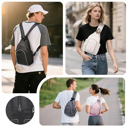 Crossbody Sling Bag with Water Bottle Holder, 8.3" Convertible Small Backpack Anti Theft Daypack, Chest Fanny Pack for Men Women, Black - color: Black