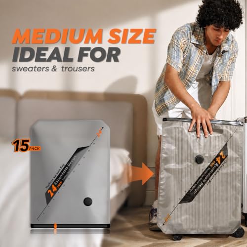 Rechargeable Wireless Pump Travel Storage Bags Set - 15 Pack Medium Size Vacuum Bags for Travel & Home, Space-Saving Compression Packing for Clothes, Blankets & Bedding - size: 15 Mideum Size
