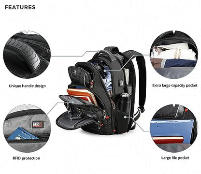 Swissdigital Design Men's Laptop Backpack for College and Business Travel with Integrated USB Charging Port and RFID Protection Fits Laptops up to 15.6 in, Black | J14-BR - color: Black