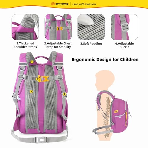 SKYSPER Kids Backpack 18L Children School Bag Child Boy Girl Pack Ages 4-8 for Traveling Day Trips Classes(Purple) - color: Purple, size: Medium