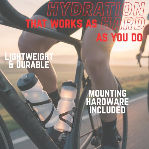 Bike Water Bottle Holder & Bottle Combo – 2-Pack 22 oz Sports Squeeze Bottles with Pull Top Cap & Easy-Install Bike Cage – Made in USA – 50 Strong Brand - color: Black Cage 2-Pack