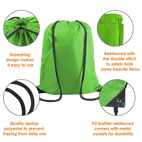 BeeGreen Green Drawstring Backpack Bags Bulk 2 Pack X-Large 22.4" L x 17.5" W Sports Cinch Sackpack Gym String Bags Machine Washable Heavy Duty for Men Women - color: Green