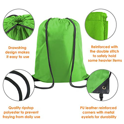 BeeGreen Green Drawstring Backpack Bags Bulk 2 Pack X-Large 22.4" L x 17.5" W Sports Cinch Sackpack Gym String Bags Machine Washable Heavy Duty for Men Women - color: Green