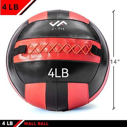 JFit Wall Ball – Premium Soft Weighted Exercise Ball for Strength, Conditioning, Gym & Home Workouts, 4-30 LB - color: Red/Black, style: 4 LB