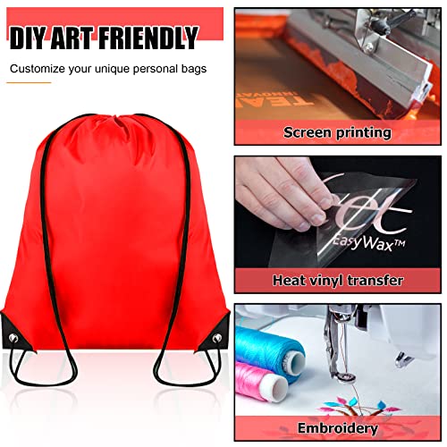 Grneric Drawstring Backpack Bulk 100Pcs Cinch Bag, Polyester Drawstring Bags for Gym Beach Sports Short Trip Party (Red) - color: Red