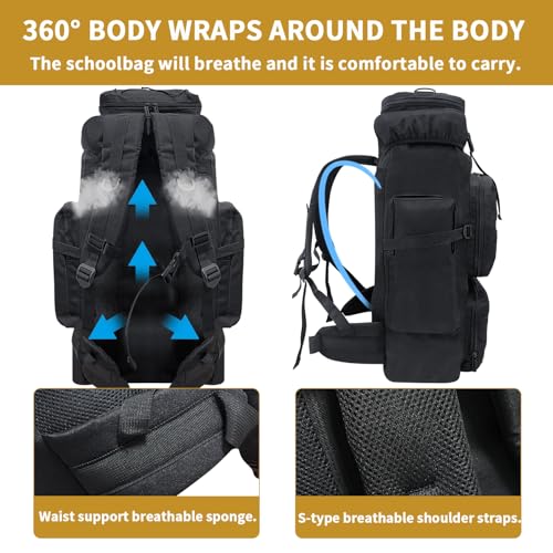80L Hiking Backpack Men Camping Backpack, Waterproof MOLLE Military Tactical Rucksack, Large Capacity Assault Pack for Outdoor Survival, Trekking, Travel (Black) - color: 80l Black-umolle