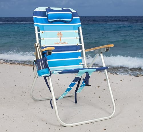 Tommy Bahama Hi-Boy 17" Seat Height 4-Position Lace-Up Suspension Folding Beach Backpack Chair - color: Logo Stripe, style: 2-Pack