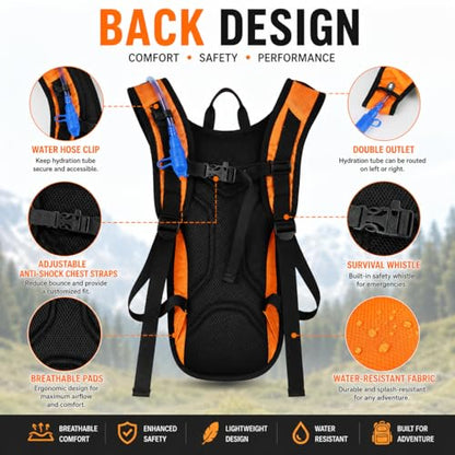 Zavothy Hydration Backpack with 2L Hydration Bladder Water Backpack for Hiking Hydration Pack for Running Cycling Hiking - color: Orange