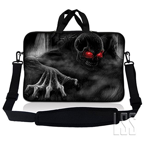 LSS 15-15.6" Laptop Sleeve Bag with Matching Laptop Skin Sticker & Mouse Pad Combo | Carrying Case for 14" 15" 15.6" - Red Eye Dark Ghost Zhombie Skull - color: Red Eye Dark Ghost Zhombie Skull, size: 15 inch
