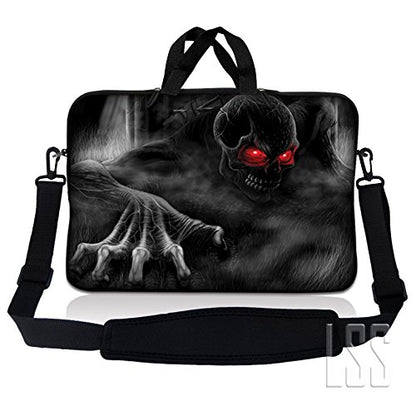 LSS 15-15.6" Laptop Sleeve Bag with Matching Laptop Skin Sticker & Mouse Pad Combo | Carrying Case for 14" 15" 15.6" - Red Eye Dark Ghost Zhombie Skull - color: Red Eye Dark Ghost Zhombie Skull, size: 15 inch