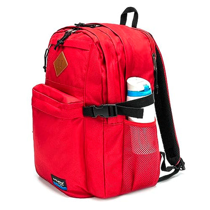 K-Cliffs Classic Backpack Basic Student Campus Daypack Simple Travel Rucksack with Laptop Compartment Bottle Holder Padded Straps Red - color: Red