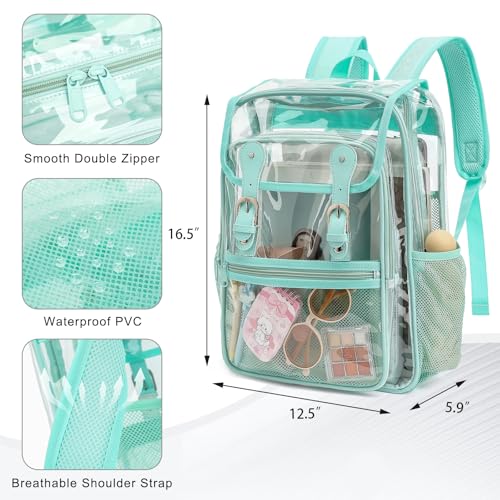 Heavy Duty Clear Backpack Stadium Approved Transparent Backpacks for School College Festival Work Travel (Mint Green) - color: Mint Green