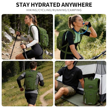 KABAQOO Hydration Backpack, 18L Multipurpose Hiking Backpack with 3L Water Bladder, Water Backpack Insulated Hydration Pack Ideal for Hiking and Cycling - color: Army Green
