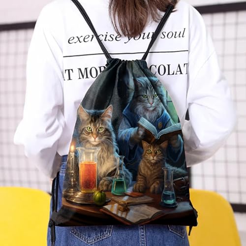 Drawstring Backpack Draw String Bag Waterproof for Sports Gym Beach Travel Cute Aesthetic Sackpack Men Women (13"×17")-Cat - color: S-6-cat