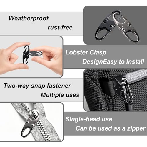 Zipper Clips Anti Theft, Double Opening Small S Carabiner, Zipper Pull Replacement, for Backpack Purse Luggage Suitcase - color: Black + Gray
