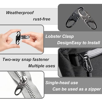 Zipper Clips Anti Theft, Double Opening Small S Carabiner, Zipper Pull Replacement, for Backpack Purse Luggage Suitcase - color: Black + Gray