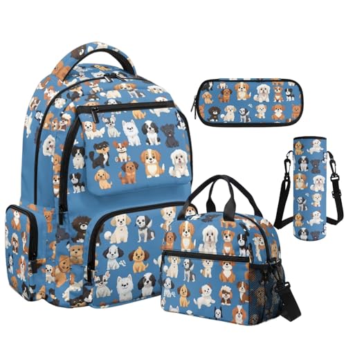 Dog Pattern School Backpack with Lunch Bag for Kids Girls Backpacks Ages 8-10 Lightweight Kids Bookbag for Primary Elementary Back to School Bags with Adjustable Straps Book Bag Set 4 Pieces - color: Dog Pattern