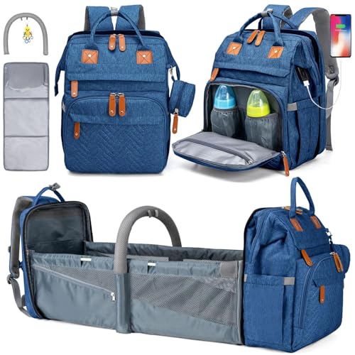 KABAQOO Diaper Bag Backpack with Detachable Changing Station, Large Capacity Baby Diaper Bags for Boys & Girls, Baby Registry Search Stuff & Shower Gifts, Newborn Essentials Must Haves, Blue - color: Blue