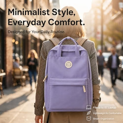 Minimalist Backpack for Women & Men, Lightweight Polyester Laptop Backpack 15 Inch, Casual Travel Daypack (Purple) - color: Purple