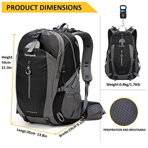 SPEEDPARK Hiking Backpack 40L Waterproof Hiking Daypack with Rain Cover, Outdoor Trekking Travel Backpacks for Men Women - color: Black