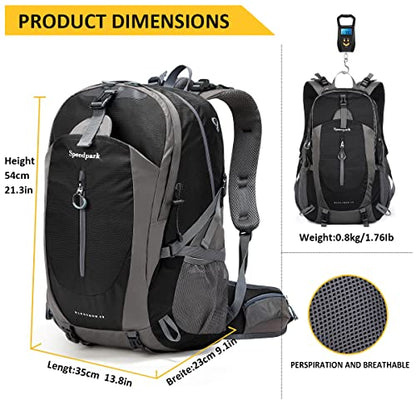 SPEEDPARK Hiking Backpack 40L Waterproof Hiking Daypack with Rain Cover, Outdoor Trekking Travel Backpacks for Men Women - color: Black