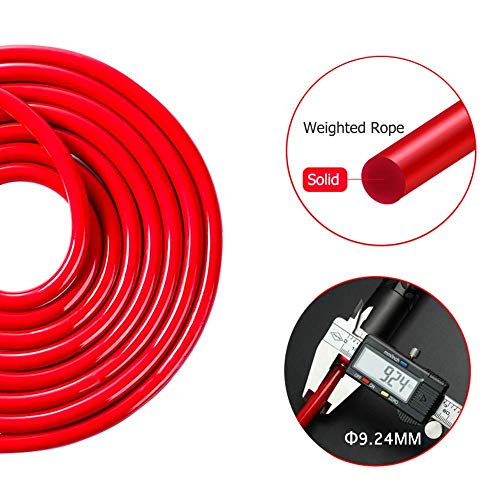 Redify Weighted Jump Rope for Workout Fitness(1LB), Tangle-Free Ball Bearing Rapid Speed Skipping Rope for MMA Boxing Weight-loss,Aluminum Handle Adjustable Length 9MM Fabric Cotton+9MM Solid PVC Rope - color: Red