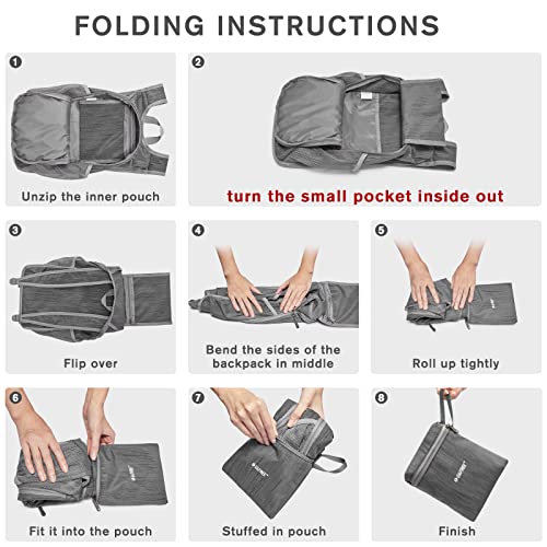 G4Free 10L Hiking Backpack Small Travel Hiking Daypack Lightweight Packable Backpack Casual Foldable Shoulder Bag | Lightweight Packable Daypack, Casual Foldable Shoulder Bag, Dark Grey - color: Dark Grey
