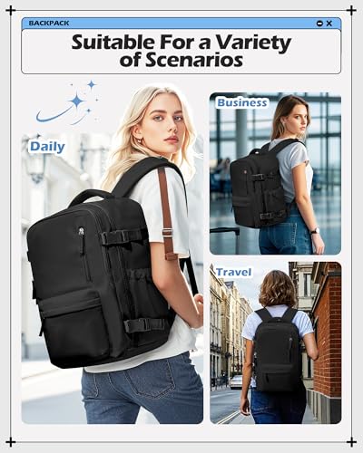 winspansy Travel Backpack for Women Men Essentials Carry on Luggage Flight Approved Personal Item Travel Bag Work Laptop Backpack Waterproof Weekender Bags for Women Mochila de Viaje Black - color: B7-black-no Vacuum Bag