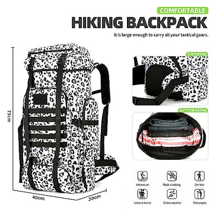 King'sGuard 70L Camping Hiking Backpack for Men Women Large Military Tactical Backpack Molle Rucksack Backpack for Outdoor - color: White Leopard