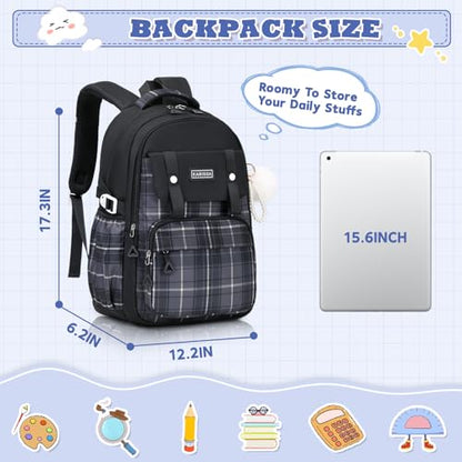 MUSEVOS Girls Backpack, Ideal School Backpack for Girls from Elementary to Teen Years, Kawaii Bookbag Cute Large Capacity - color: Black