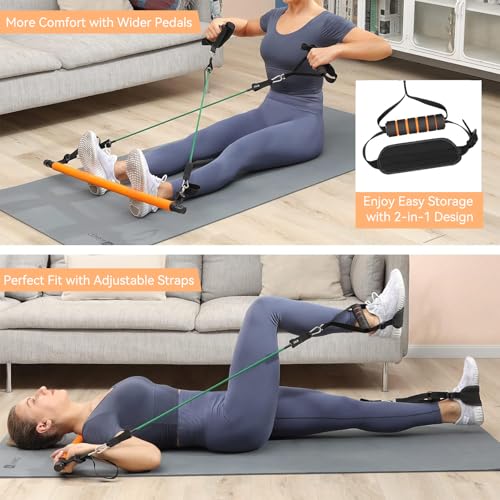 Hommie Portable Pilates Bar Kit with Resistance Bands for Men and Women，Upgraded 3 Section Pilates Bar with Resistance Bands (20-60lb) for Home Gym Equipment Supports Full-Body