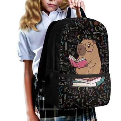Cartoon Capybara Backpack for Boys Girls 3 Pack School Backpacks Set Reusable Lunch Box Pencil Bag Big Capacity Schoolbag with Side Pocket Adjustable Strap - color: Capybara Cute