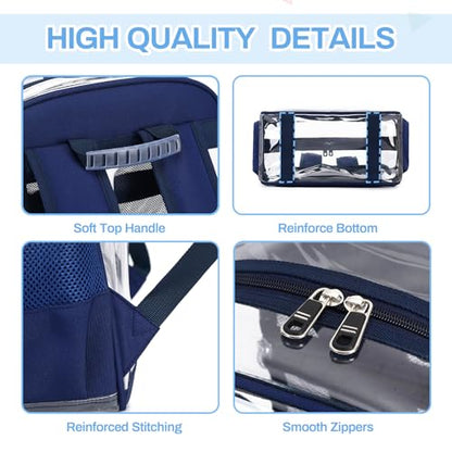 MUSEVOS Clear Backpack, Heavy Duty See Through Book Bag for Work, Security, Concerts, College Transparent PVC bookback Stadium Approved, Navy Blue - color: Navy Blue