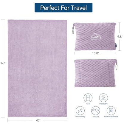 BEDELITE Travel Blanket with Bag, Ultra-Soft Jacquard Fleece Blanket with Luggage Sleeve & Backpack Clip, Airplane Blanket Travel Essentials, Lavender - color: Lavender