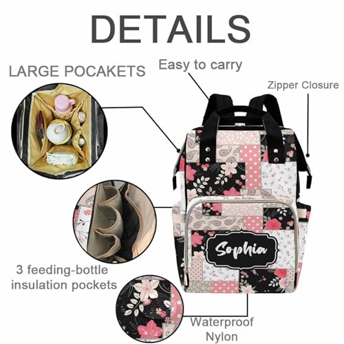 MyPupSocks Custom Floral Diaper Backpack - Personalized Multifunctional Mom Bag with Name, Ideal for Nursing and Travel, Featuring Spacious Capacity - color: Style 2