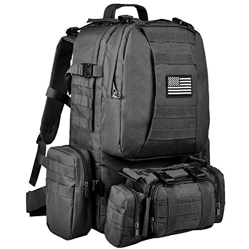 CVLIFE Tactical Backpack Military Army Rucksack 60L Large Assault Pack Detachable Molle Bag - color: 01-black With Patch