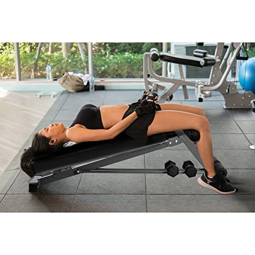 HolaHatha Adjustable Flat & Decline Bench, Weight Lifting and Training Equipment for Full Body Workout - Padded Seat and Dumbbell Storage