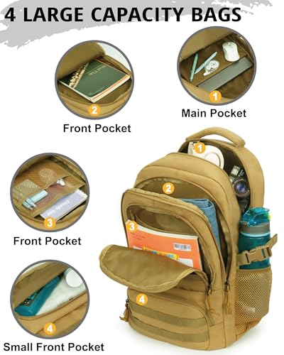 30L Tactical Camo Backpack for Boys 900D Military Schoolbag with 4 Pockets - color: Brown