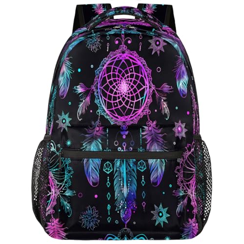 Kids School Backpack Purple Blue Dreamcatcher Large Bookbag for Elementary Students Boys Girls Lightweight Travel Casual Daypack Water Resistant Outdoor Hiking Sport Rucksack - color: Purple Blue Dreamcatcher