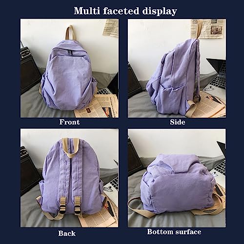 Women's canvas bag, men's and women's large capacity leisure backpack, men's and women's travel backpack (Purple,One Size) - color: Purple