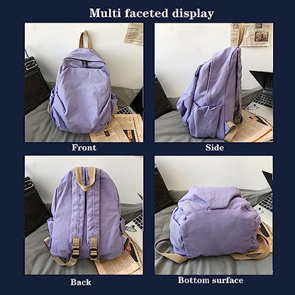 Women's canvas bag, men's and women's large capacity leisure backpack, men's and women's travel backpack (Purple,One Size) - color: Purple
