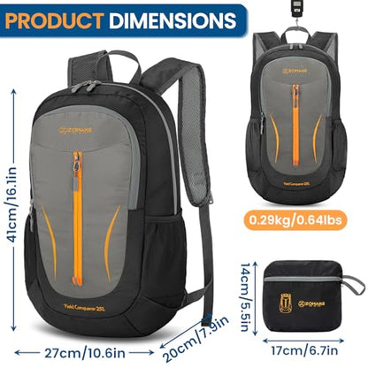 ZOMAKE Ultra Lightweight Packable Backpack 25L, Foldable Hiking Backpacks Water Resistant Small Folding Daypack for Travel(Black & Medium Grey) - color: Black & Medium Grey