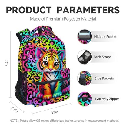 School Backpack for Kids - 17 Inch Tiger Backpack with Adjustable Straps - Cartoon Leopard Print Large Capacity Bookbag for Elementary - color: Color2-1