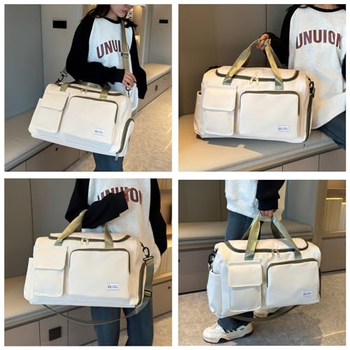 Small Gym Bag for Women, Travel Duffle Bag Carry On Weekender Bag with Shoe Compartment - color: 40#Beige-Zipper, style: Gym Bag&toiletry Bag
