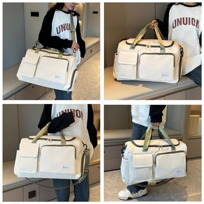 Small Gym Bag for Women, Travel Duffle Bag Carry On Weekender Bag with Shoe Compartment - color: 40#Beige-Zipper, style: Gym Bag&toiletry Bag