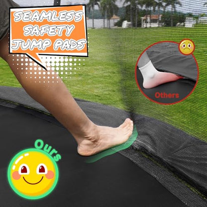 10FT 12FT 14FT 15FT 16FT Outdoor Trampoline with Enclosure Net, Heavy Duty Yard Trampolines, ASTM Approval Recreational Trampolines for Kids and Adults - size: 14FT